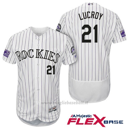 Maglia Baseball Uomo Colorado Rockies Jonathan Lucroy 21 Bianco 25th Season Flex Base